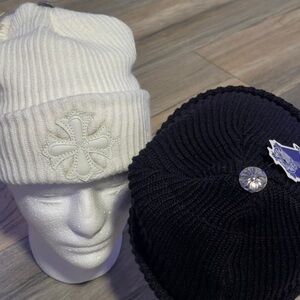 Black/White Chrome Heart Cross Beanie
